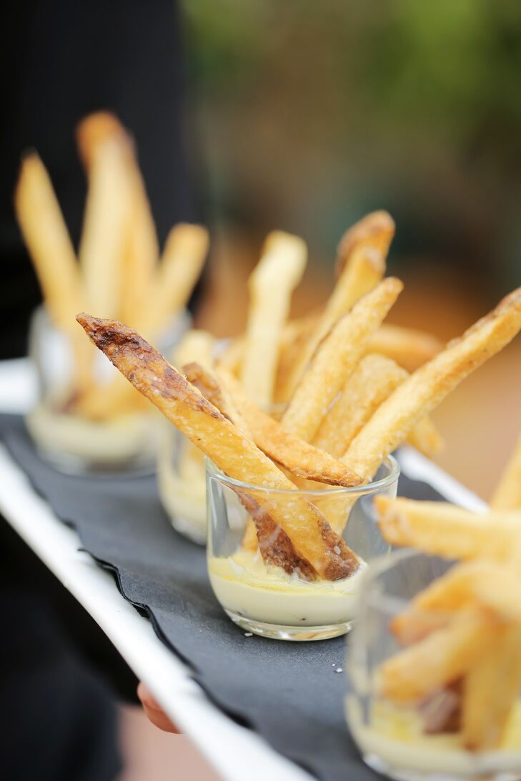 The La Caille property provided catering to suit Courtney and John's tastes, such as a french fry and aioli appetizer.