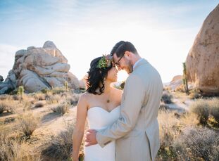 As lovers of the outdoors, Kristine de Leon and Mike	Allen wed at their favorite natural destination in Southern California: Joshua Tree National Park