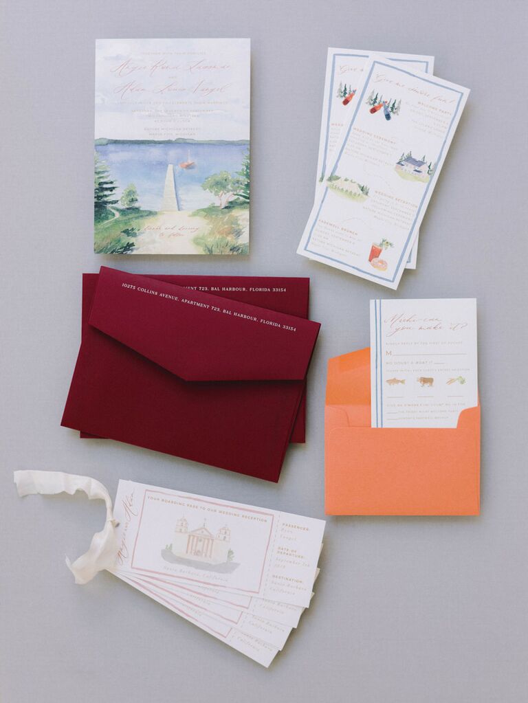 Warm neutral wedding invitation suite