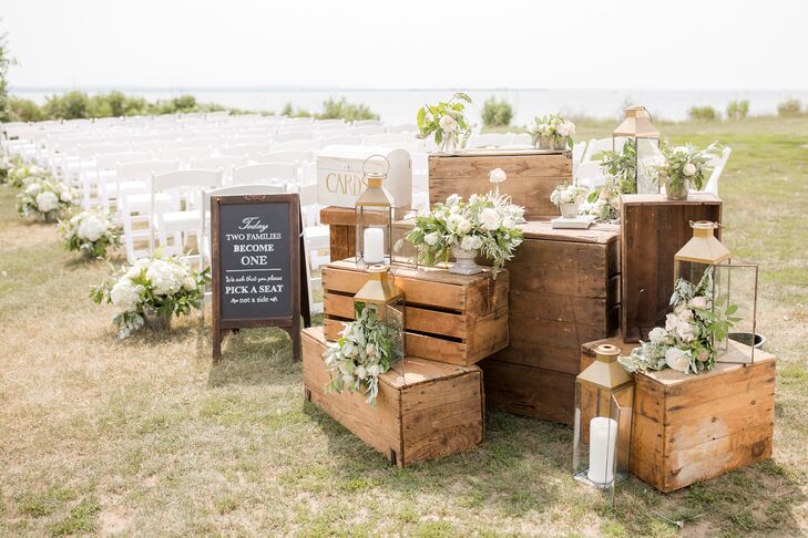 Vintage Wood Crate and Gold Lantern Ceremony Décor
