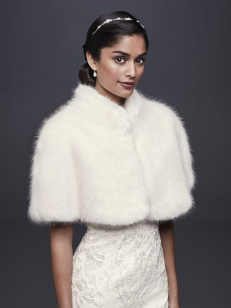 David's Bridal faux fur bridal capelet 