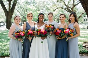 Bridesmaids in Long Blue Dresses at Savannah, Georgia, Wedding