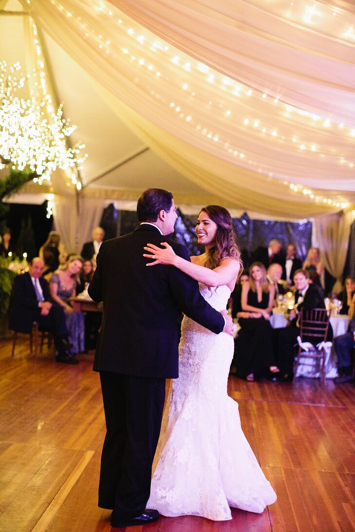 Tented First Dance Beneath String Lights