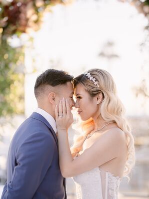 Bride With Headband Hugging Groom