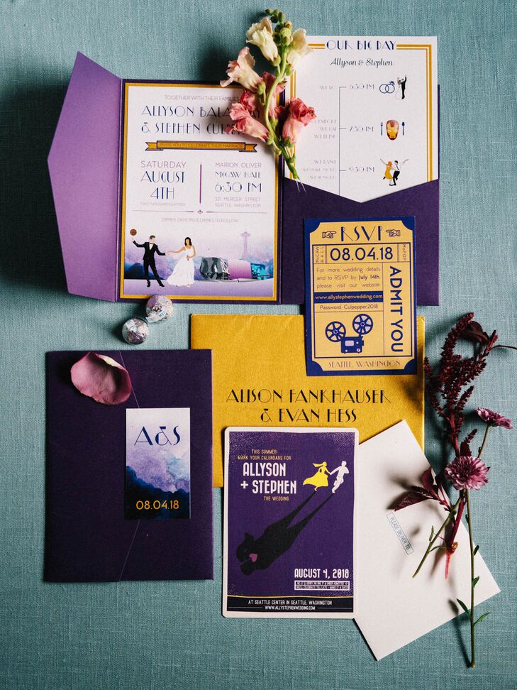 Purple Art Deco Hollywood Invitations