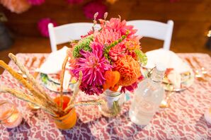 Pink and Orange Mum and Dahlia Centerpieces