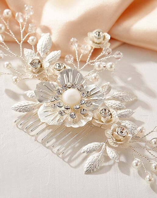 AW Bridal AW BRIDAL Wedding Hair Comb Ivory Flower Bridal Headpiece Hair Clip Wedding Hair Accessories for Brides (Silver) Silver Pins, Combs + Clip - 6