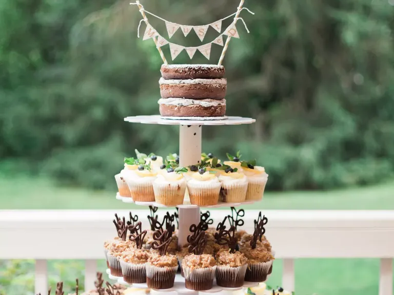 Assorted Wedding Cupcakes With a Naked Cake Topper