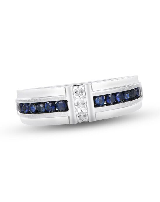 Kay Jewelers Men's Diamond & Sapphire Wedding Band 1/5 ct tw Square-cut 10K White Gold White Gold Wedding Ring - 1