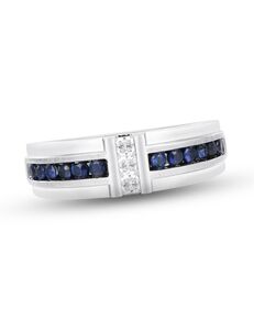 Kay Jewelers Men's Diamond & Sapphire Wedding Band 1/5 ct tw Square-cut 10K White Gold White Gold Wedding Ring