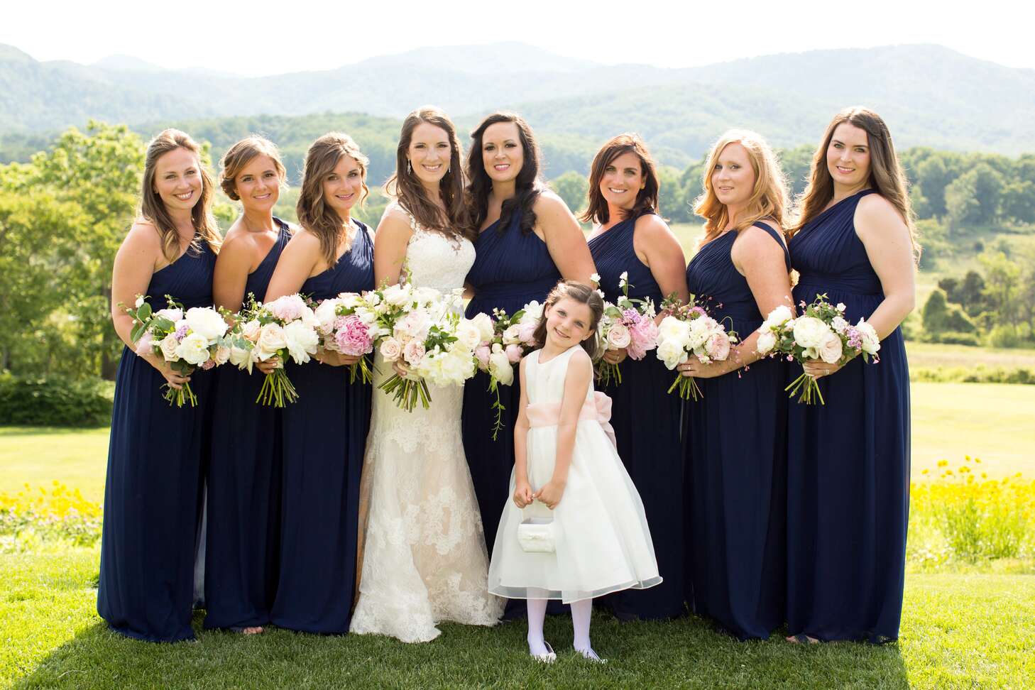 sachin and babi light blue dress Long A-line Chiffon One Shoulder Dark Navy Wedding Party Dresses –  COCOSBRIDE main image 1