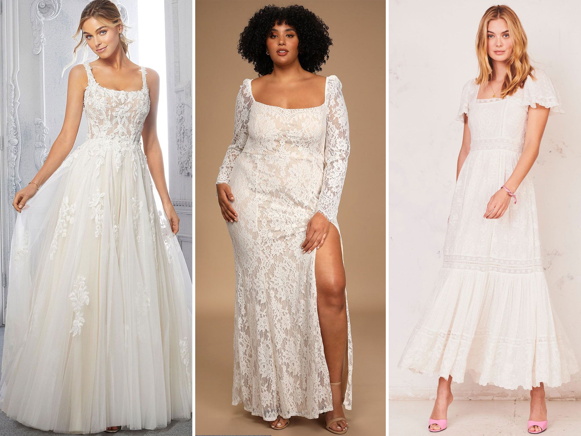 square neck a line wedding dress