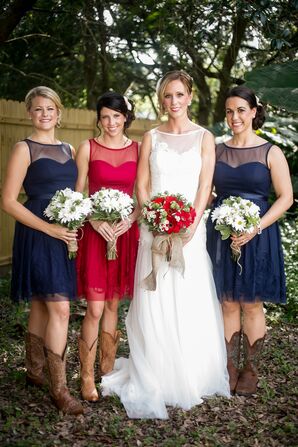 Navy and Blue Rosette Detailed Bridesmaid Dresses