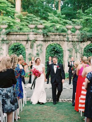 Modern Couple Recessing from Swan House at Atlanta History Center Ceremony