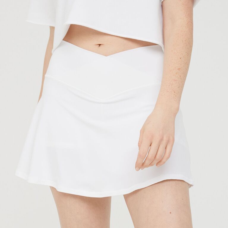 White Crossover Tennis Skort for sporty bachelorette bride outfit
