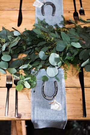 Simple Eucalyptus Centerpiece Garland, Horseshoe Favors