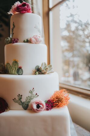 Classic Fondant Cake with Hand-Painted Cactus Motif