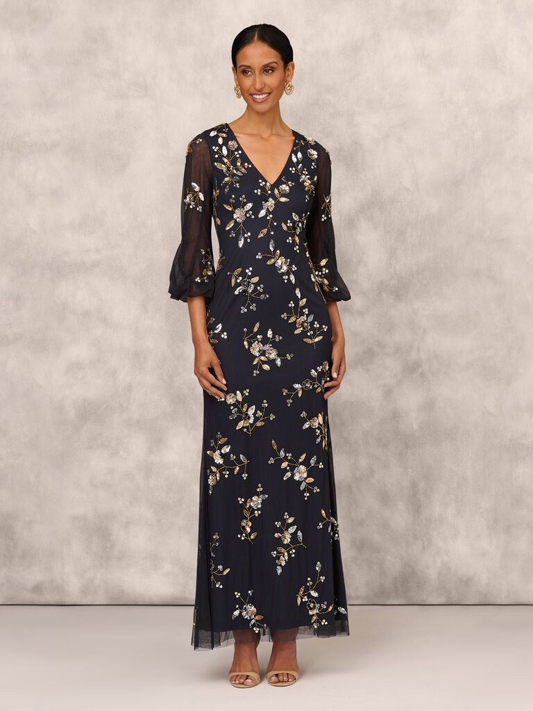 Beaded navy mother-of-the-bride dress from Adrianna Papell
