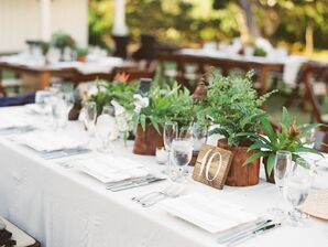Lush Green Centerpiece in Wood Planters