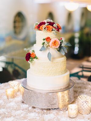 Buttercream Cake with Fresh Flowers and Hobnail Treatment