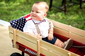 Ring Bearer in Wagon with American Flag Pillow