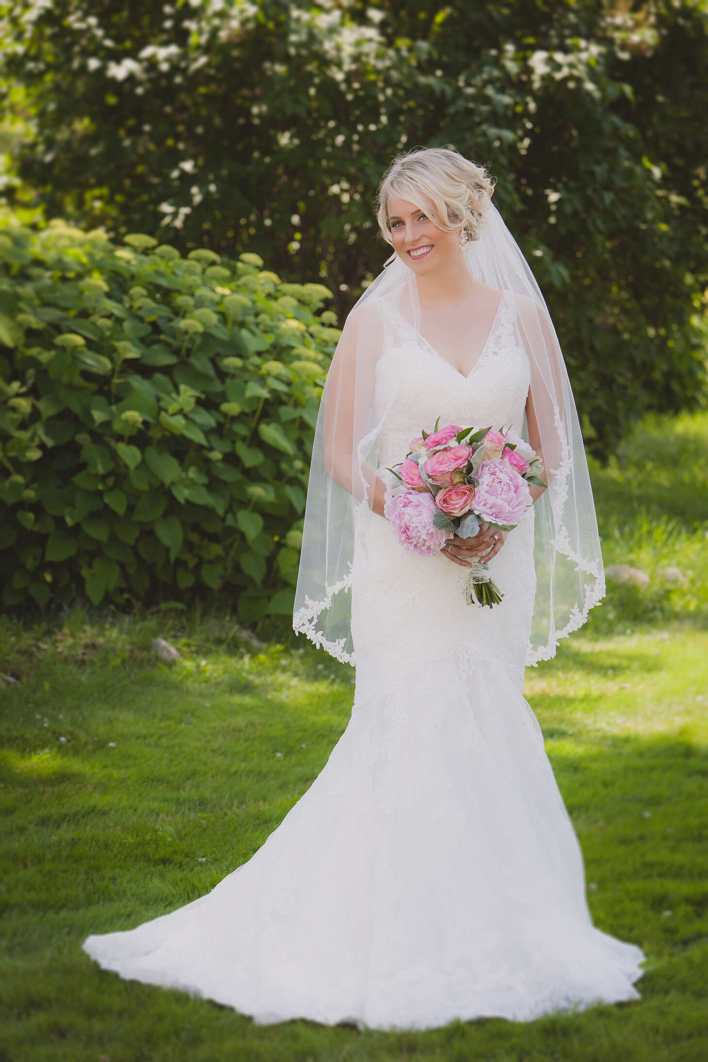 Lace Fit-and-Flare Wedding Dress With Fingertip-Length Veil