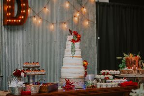 White Frosted Naked Cake with Red Floral Topper