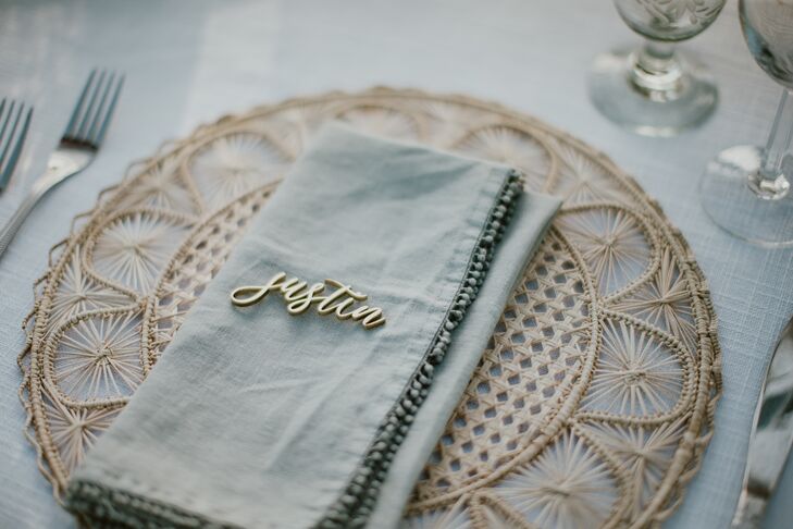 Place Setting with Gold Charger and Personalized Place Cards