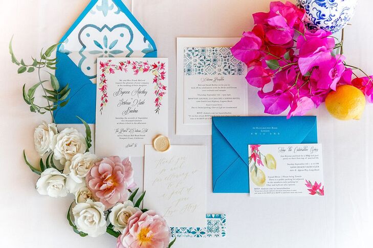 Colorful, Glamorous and Whimsical Stationery Suite with Blue Envelopes