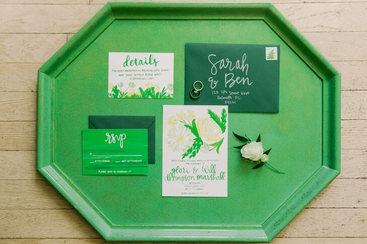Green Wedding Invitations with Calligraphy