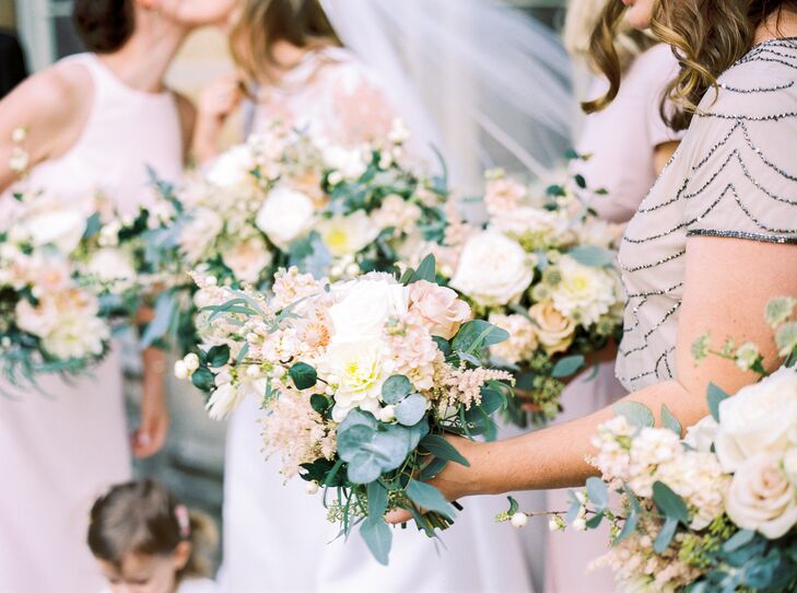 Romantic Blush Stock, Rose and Eucalyptus Bouquets