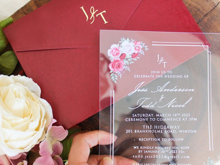 Acrylic valentine's day wedding invitations