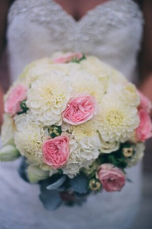 White Dahlia and Pink Garden Rose Bouquet