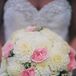 White Dahlia and Pink Garden Rose Bouquet