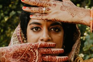 Bride with Henna on Her Hands for Wedding at Overbrook House in Buzzards Bay, Massachusetts