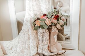 Elegant Lace Dress and Boots with Matching Floral Details