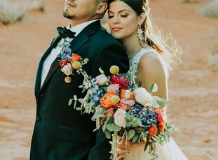 Spectacular views and desert vistas made of red rock sandstone formations at Valley of Fire State Park in <a href="https://www.theknot.com/content/las