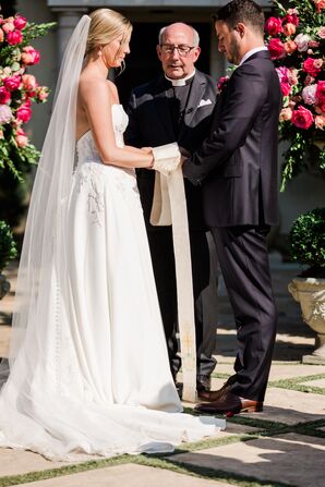 Elegant Couple Participates in Hand Fasting Ceremony at Wedding, Tradition, Episcopalian Minister