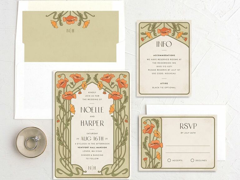 Art Nouveau wedding invitation suite 2023 trend