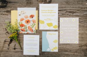 Yellow Invitations with Flower Design