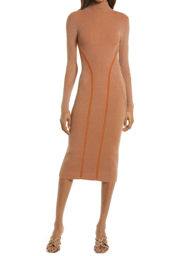 Neutral ribbed midi sweater dress