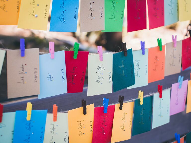 rainbow wedding ideas escort wall