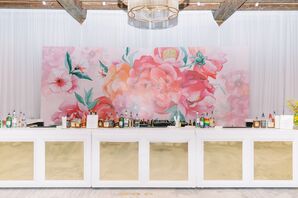 Custom Gold Bar Front and Pink Peony Backdrop