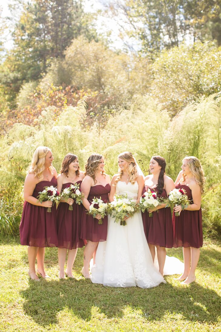 Short Burgundy Strapless Bridesmaid Dresses