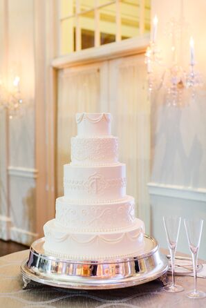 Classic White Cake with Decorative Piping