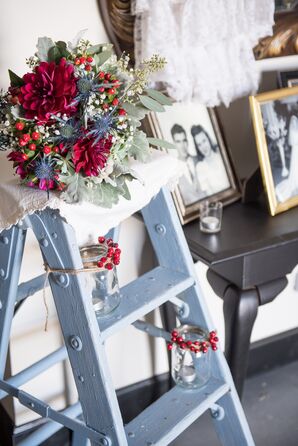 Cranberry and Dusty Blue Bouquet in Oskaloosa, Kansas