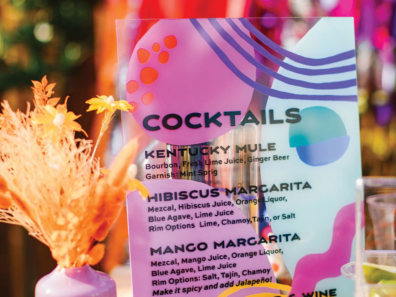 Colorful acrylic bar sign for wedding 