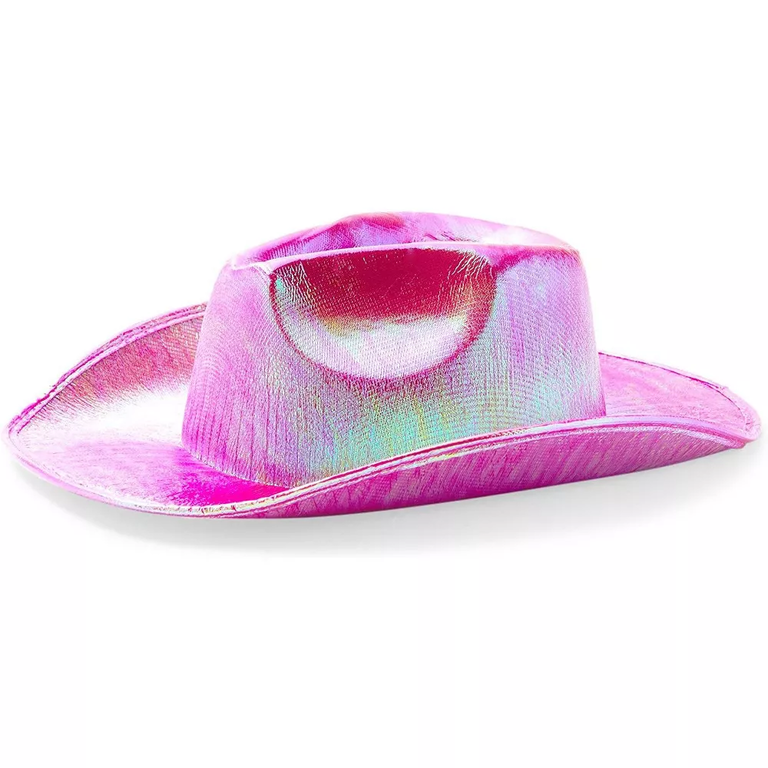 Iridescent pink cowgirl and cowboy hat for your space western bach party