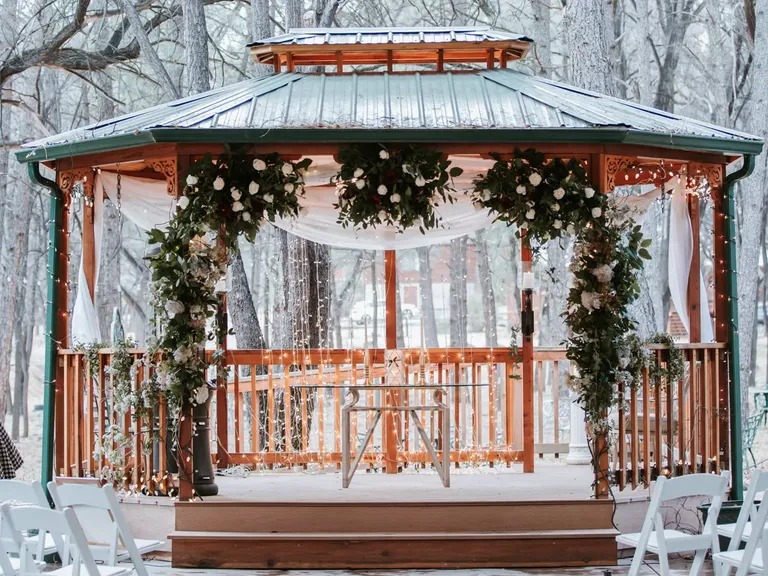 Lanterns and Florals Decorate This Gazebo for a Winter Wedding Ceremony