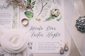 Watercolor Leaf Invitations with Curly Script